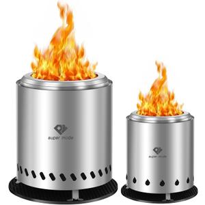 PY SUPER MODE Tabletop Fire Pit with Stand 10.2 x 8.7 in, Smokeless Firepit Camping Outdoor Table Top Firepit for Urban & Suburbs with Portable Travel Bag, Fueled by Pellets or Wood, Stainless Steel (Silver)