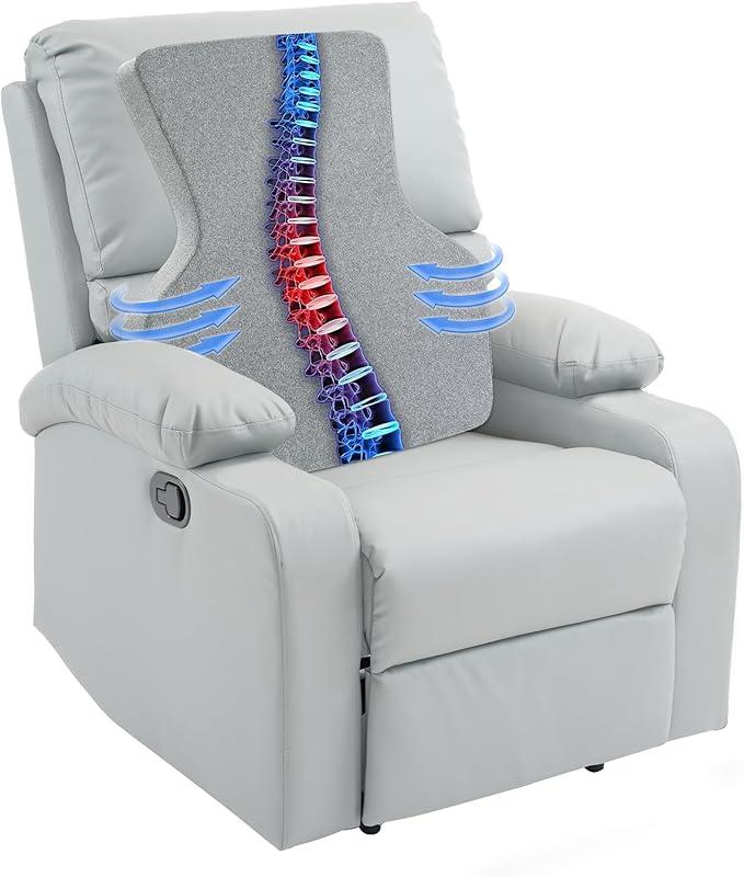 Ergonomic Lumbar Support Pillow for Recliner,Memory Foam Chair Back Support Cushion for Elderly,Extra Large Lumbar Support Pillow,Low Back Pain Relief Cushion,Grey, 20 x 18