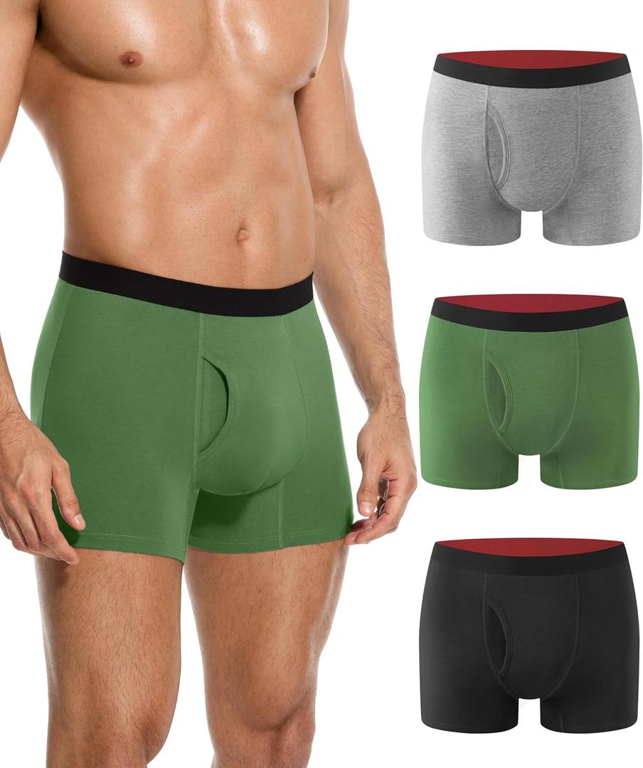 YESWEL Men's Incontinence Underwear, 1.7 oz Absorbency Washable Reusable Leakproof Protective Boxer Briefs with Fly Multipack (MulticolorA, Large)