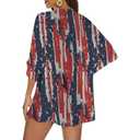 Women's Floral Print Puff Sleeve Kimono Cardigan Loose Cover Up Casual Blouse Tops M