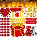 6000+PCS Rose Petals and Candles Set for Romantic Decorations Special Night - I Love You Letters Balloon and 8 Luminary Bags 6000 Rose Petals 48 Heart Candles for Anniversary Valentines Day Proposal