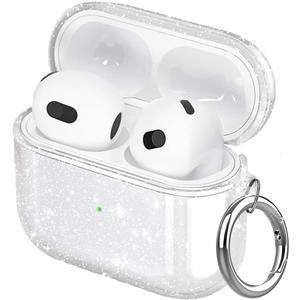 for Airpods 4 Case Clear Glitter,Sparkle Bling Design for Airpods 4th Generation Cover 2024,Full Protective Shockproof Soft TPU for Airpod 4 Charging Skin with Carabiner Women Girlrs-Clear