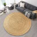 Signature Loom Handcrafted Farmhouse Jute Accent Rug (5 ft Round) - Soft & Comfortable Jute Area Rug - Natural Jute Rug to Bring a Sense of Peace & Relaxation  Jute Rugs for Living Room (4'10" (Round))