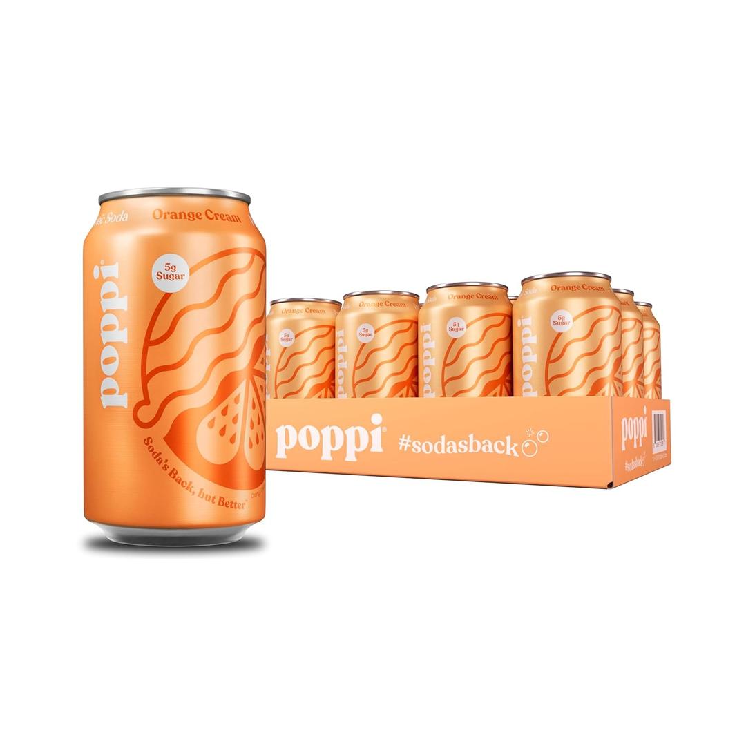 Poppi Sparkling Prebiotic Soda Beverage with Apple Cider Vinegar, Seltzer Water and Fruit Juice, Orange Cream Flavor, 12 oz, Pack of 12, Packaging may vary. (EXP 11/06/26)