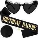 Hapdoo Birthday Baddie Sash and Sunglasses for Women, Black “BIRTHDAY BADDIE” Sash with Gold Foil for Girl, Happy Funny Birthday Decorations Baddie Accessories for Women Men Party Favors Supplies