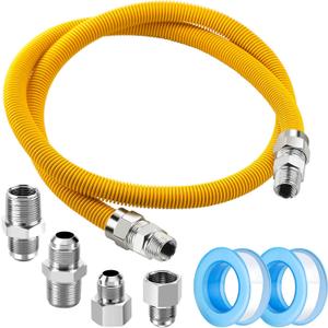 Puxyblue [2025 NEW] 48" Flexible Gas Line Kit for Dryer Stove Range Flexible Stainless Steel Gas Dryer Kit - 5/8" OD(1/2" ID) Dryer Gas Line with Connector 1/2" FIP & 1/2" MIP & 3/4" MIP Fitting