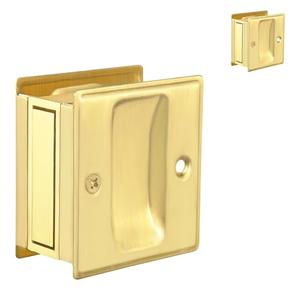 HOMOTEK 2 Pack Privacy Pocket Door Pull Without Switch Plate - Replace Old Or Damaged Passage Sliding Hardware No Lock Quickly and Easily, 2-3/4”x2-1/2”, for 1-3/8” Thickness Door, Brushed Brass