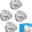 Suction Cup Hooks for Shower, Heavy Duty Towel Hooks for Walls No Damage, Suitable for Hanging Towels, Robes, Coats, Holds 15 lbs-4pack, Brushed Silver