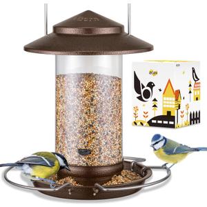 iBorn Bird Feeder Metal Squirrel Chew Proof Bird Feeders for Outdoors Hanging Outside for Cardinal, Holds 1.5LB Seed with 3 Perchs, Brushed Coffee (Seed is not Included)