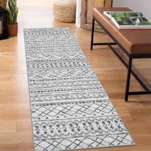 KUTA Boho Kitchen Rugs 2x5 ft Grey Moroccan Washable Runner Rug Non-Slip Vintage Hallway Runners Ultra Soft Distressed Geometric Floor Carpet for Bedroom Laundry Living Room