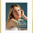 upsimples Aluminum 11x14 Picture Frame Gold, Display Photo 8x10 with Mat or 11 x 14 without Mat, Wall Hanging Metal Poster Frame with Acrylic Cover, 1 Pack