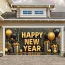 13x6ft Happy New Year Garage Door Banner Golden Balloons Confetti Backdrop New Year's Eve Garage Door Cover Decoration for Celebration Party Indoor Outdoor House Wall Background Decor