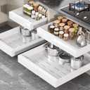 4 Pack Pull Out Cabinet Organizer 21" Deep,Full Extension 3 Slide Rails Slide Out Drawers With Raising Pad for Framed Cabinets,Expandable Width (12.3"-20.5"),No Drill Roll Out Shelves,White