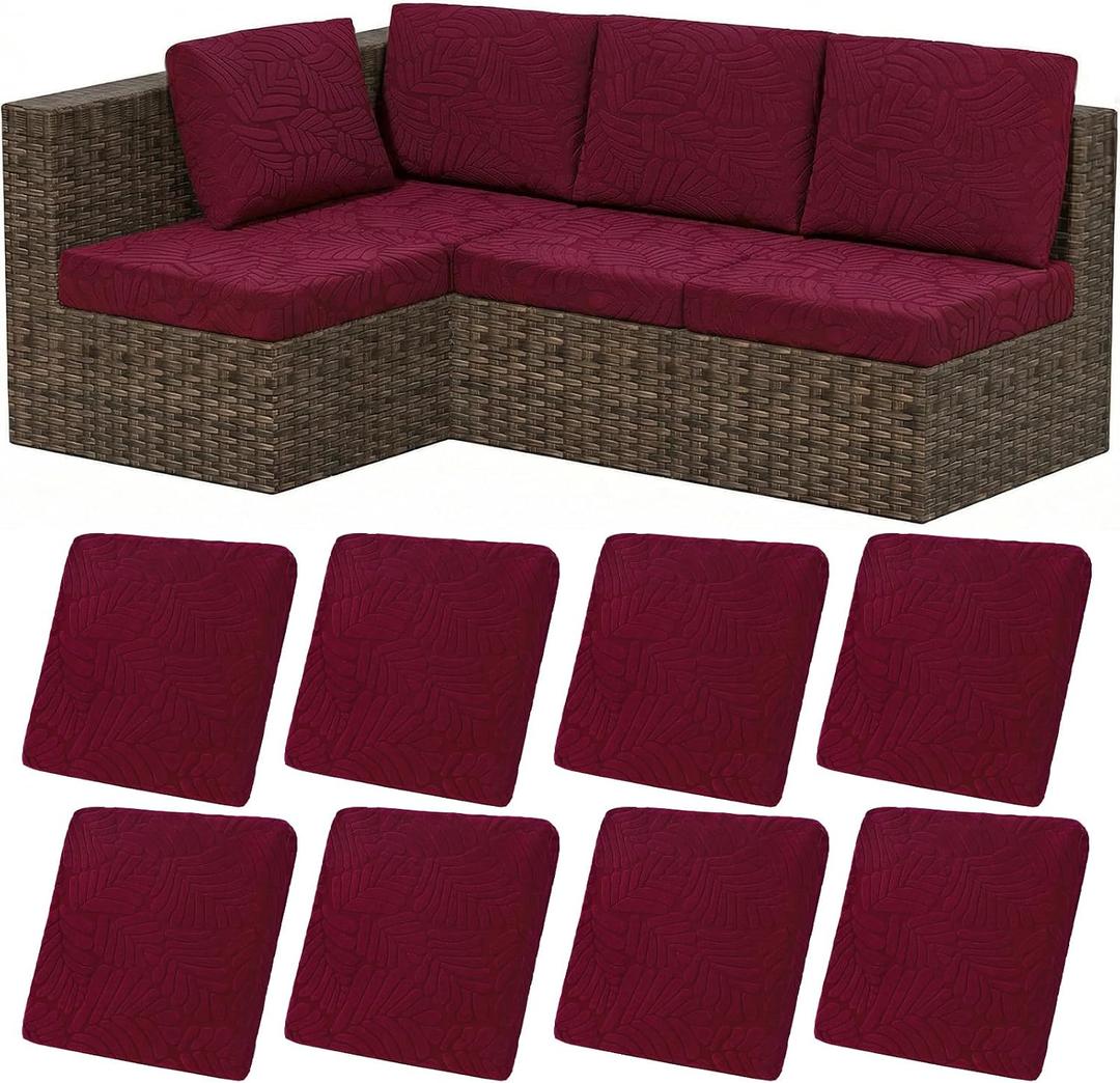HEBE Stretch Patio Cushion Covers Set 8pcs,Waterproof Outdoor Couch Covers Replacement,Washable Reusable Seat Cushion Slipcovers for Patio Furniture Protector,Chair Cushion Cover