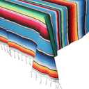 OurWarm 59 x 84 Inch Mexican Tablecloth Serape Blanket for Mexican Party Wedding Decorations, Large Square Cotton Fringe Table Cloth Colorful Mexican Blanket Outdoor Fiesta Table Cover Picnic (Blue)