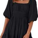 Dokotoo Womens Summer Dresses Square Neck Tie Back Lantern Sleeve Ruffle A-Line Casual Dress (Medium, 22 Black)