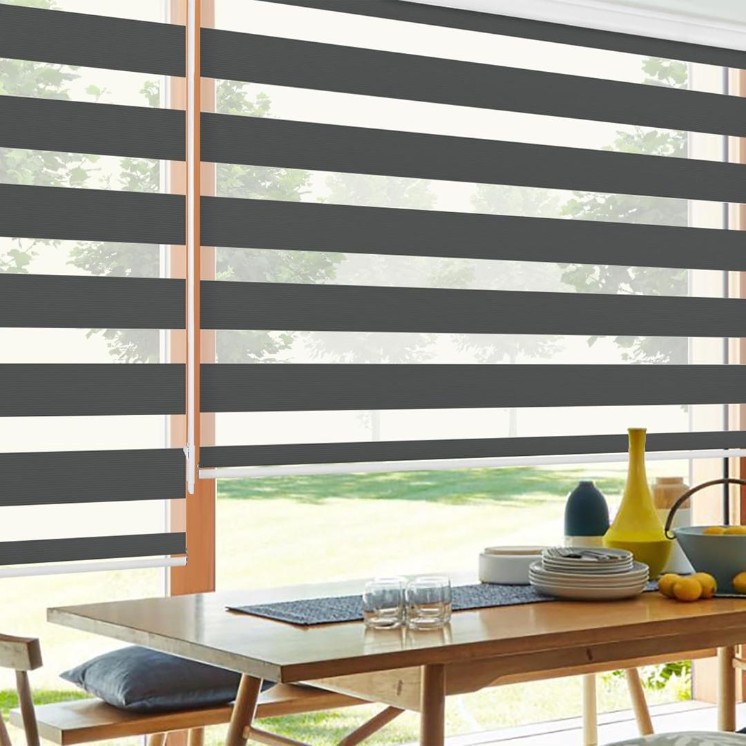 Allbright Zebra Window Blinds for Home 51"W  64"H Black , Dual Layer Roller Shade, Room Darkening Shade Roll Up and Pull Down Blinds, Light Filtering Window Shades for Day and Night, Easy to Install