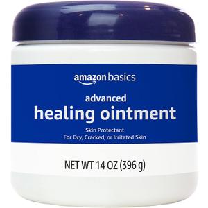 Amazon Basics Healing Ointment & Skin Protectant for Dry & Cracked Skin, Chapped Lips, Minor Cuts and Scrapes, Moisturizing Barrier Cream, Fragrance Free, 14 oz, 1-Pack