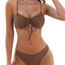 ZAFUL Women High Cut Bikini Sets Thong String Sexy Swimsuit Two Piece Push Up Underwire Bathing Suit Teen Girl Brazilian Cheeky Cut Out Lace Up Retro Cute Swimwear Coffee S