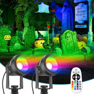 VOLISUN Christmas Color Changing Spotlights Plug in Spot Light,RGB Landscape Lighting,16 Multicolored Waterproof IP65,Christmas Outdoor Spotlights for Trees,Yard,House,Flags(2Packs)