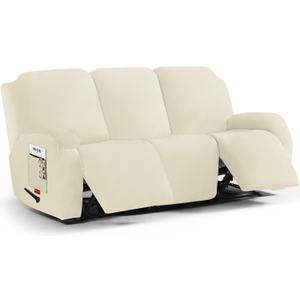 Stretch Recliner Sofa Cover - 5 Pieces Plush Fabric Slipcovers & Durable Furniture Protector for Reclining Couch, Ideal for Kids and Pets (3 Seater, Light Yellow)