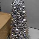 Amooca 16in Christmas Ball Tree with LED Lights Table Centerpiece Fireplace Decor Indoor Holiday Party Home Decoration Silver