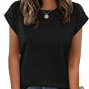Zeagoo Womens Tops Summer Casual Cap Sleeve Tshirts Shirts Business Dressy Spring Fashion Outfits Trendy Clothes (Black, L)