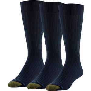 GOLDTOE Men's Classic Canterbury Crew Dress Socks, 3-Pairs (Large, Navy)