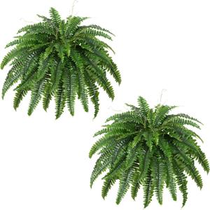 2PCS 45in Fake Ferns Large Artificial Plants Outdoor, UV Resistant Artificial Ferns for Outdoors, 60 Branches Faux Boston Fern Realistic Weatherproof Fake Plants for Porch Home Patio Hanging Decor