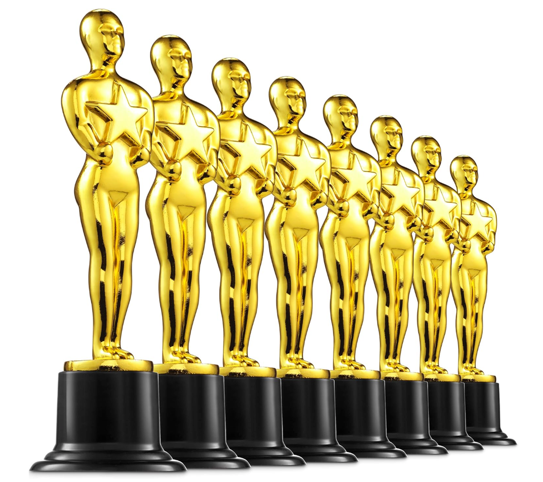 Bedwina Gold Trophy Award Mini Trophies Bulk - (Pack of 12) 6 Inch Tall Plastic Golden Statue Award, Party Themed Decorations, Winners or Appreciation Gifts Game Prizes for Adults & Kids