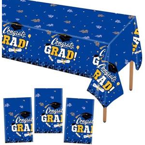 STARSIDE Set of 3 Plastic 2025 Graduation Tablecloth,54"x108" Graduation Party Table Decorations,Congrats Grad Disposable Tablecovers for Congrats Grad Party Supplies (Blue)