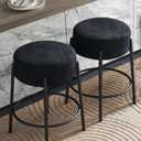 24" Black Boucle Bar Stool Set of 2, Upholstered Dining Room Chair Barstools Backless Seat for Dining Room, Bar(Black Leg)