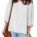 SHEWIN Womens Blouses Fall Fashion 2025 Crewneck Loose Fit Flowy Blouse Business Casual 3/4 Length Sleeve Women's Tops for Women Trendy White X-Large (XL)