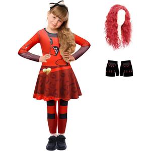 ROSEZUZU Red Costumes Girls with Wigs Rise Red Birthday Outfits Party Costume Bodysuit with Skirt Girls Dress Up with Gloves, Size: 7-8Y