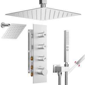 Shower Faucet Set,Thermostatic Shower System,16 Inch Ceiling Mounted and 6 Inch Wall Mount Rain Shower Head with 2 in 1 Handhled,High Pressure Dual Shower Head Combo Set Brushed Nickel