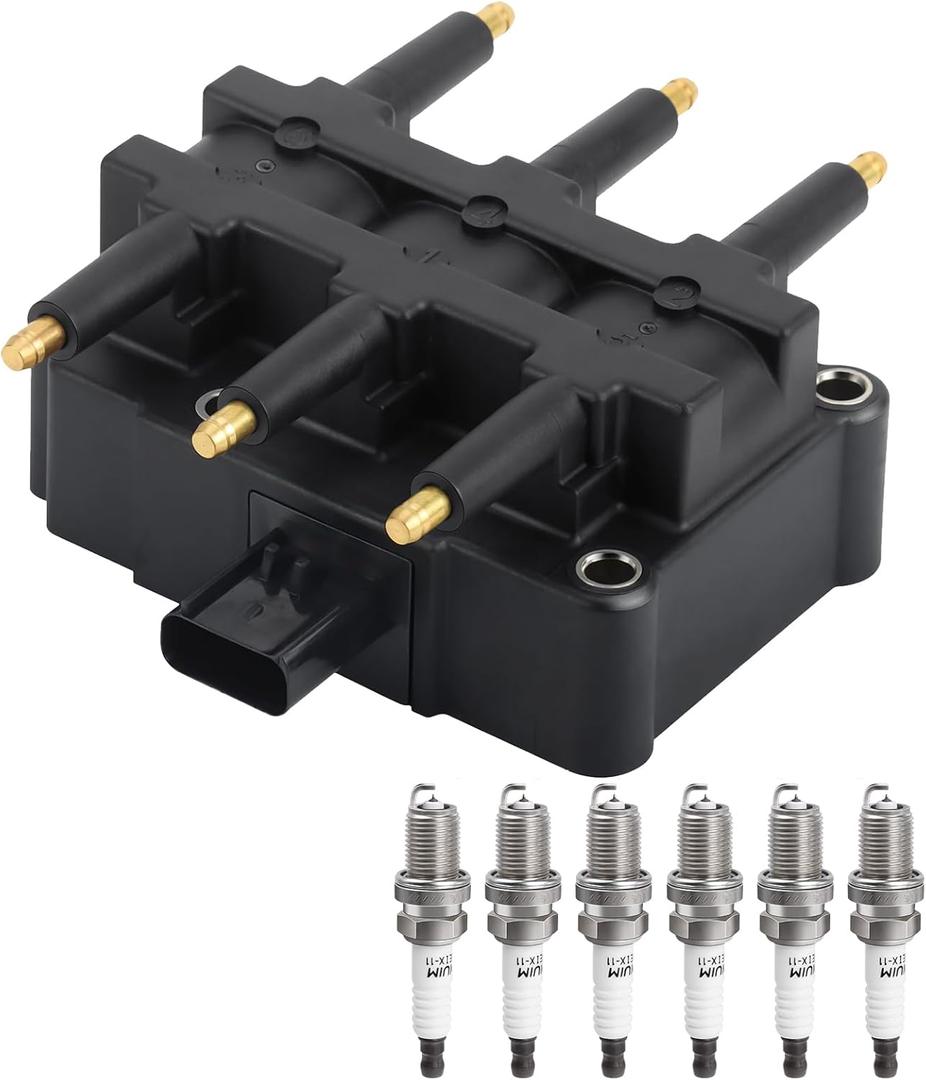 Ignition Coil Pack Spark Plug fit for 3.3 3.8 Chrysler Town & Country Pacifica, Dodge Grand Caravan, Jeep Wrangler 2001 2002 2003 2004 2005 2006 2007 2008 2009 2010, 1pc Coil & 6pcs Spark Plugs
