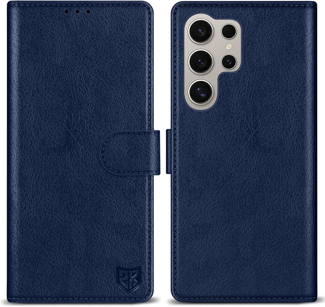 ZZXX for Samsung Galaxy S25 Ultra Wallet Case with [RFID Blocking] Card Slot Kickstand Magnetic Closure PU Leather Flip Fold Protective Phone Case for Galaxy S25 Ultra Case Wallet(Blue-6.8 inch)