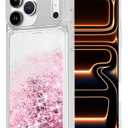 WORLDMOM for iPhone 17 Pro Max Case, Bling Flowing Liquid Floating Sparkle Colorful Glitter Waterfall TPU Protective Phone Case 6.9",Rose Gold