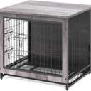 Feandrea 38.6" Dog Crate Furniture, Indoor Dog Cage Side End Table, XL Pet Wood Kennel for Large and Medium Dogs up to 70 lb with Multi-Purpose Removable Tray, Double-Door Pet House, Greige