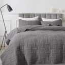 R.SHARE Dark Grey Quilt King Size Bedding Sets with Pillow Shams, Lightweight Soft Bedspread Coverlet, Basket Weave Quilted Blanket Thin Comforter Bed Cover for All Season, 3 Pieces, 104x90 inches