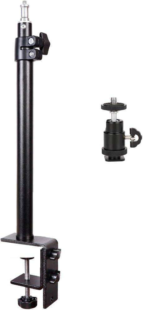Camera Desk Mount with C Clamp, 18"-23" Adjustable Desktop Light Stands with 1/4" Ball Heads Cold Shoe Adapters, Sturdy Metal Clamp for Webcam, DSLR Camera, Ring Light, Microphone, Max Load 2kg