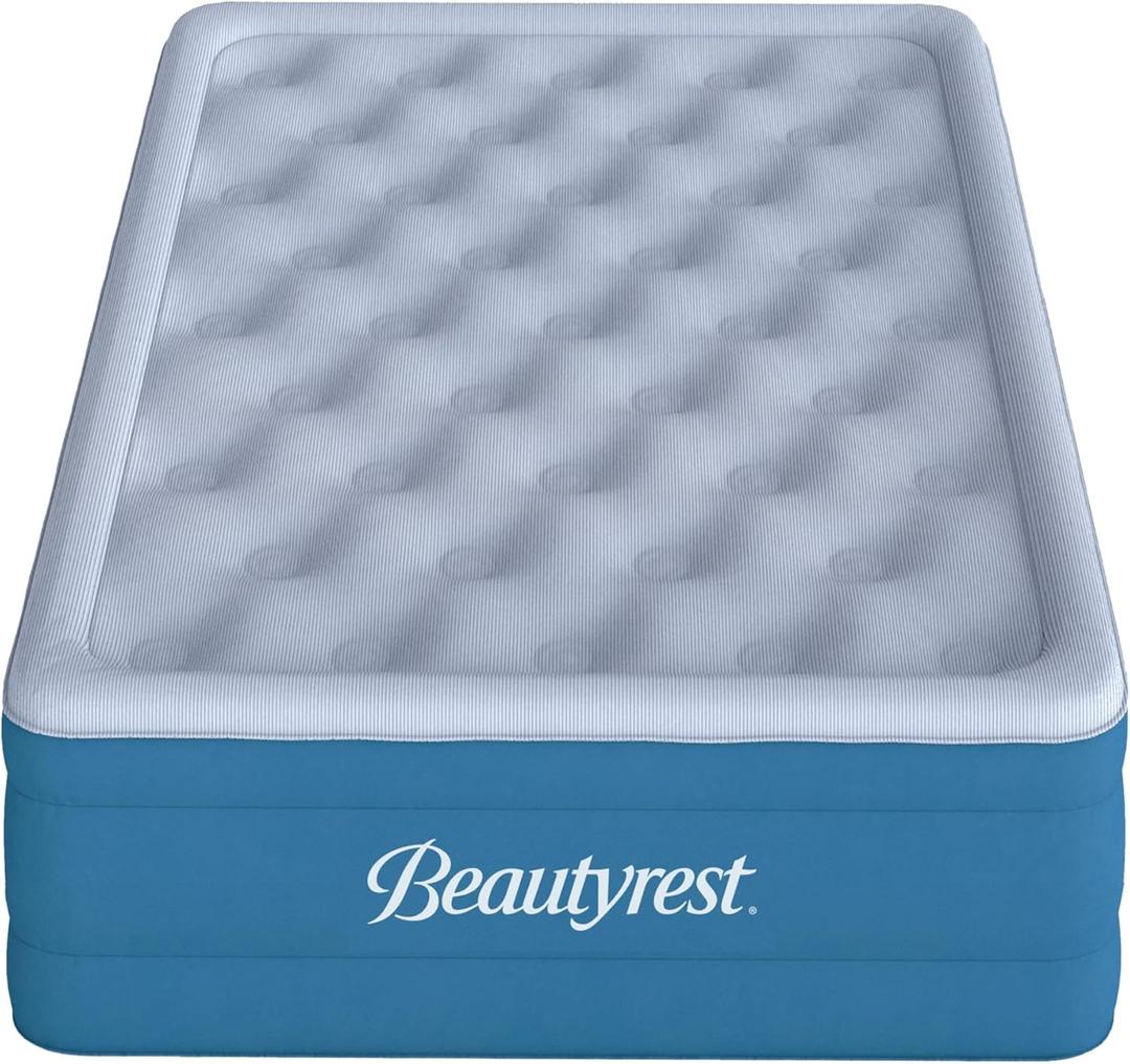 Beautyrest Comfort Plus, Twin Size Air Mattress with Built-in Pump, Raised Inflatable Bed, Cooling Vent Topper, Puncture-Resistant Vinyl, 700lb Support, Guest and Camping Airbed