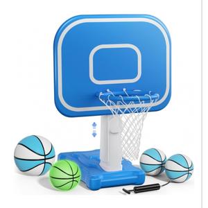 Pool Basketball Hoop, Pool Toys with Adjustable Height Includes 4 Balls(Size 6, 2×Size 3, Glow)/1 Nets/Pump for Indoor Outdoor Poolside Water Basketball Game, Fun Swimming Pool Games for Kids Adults
