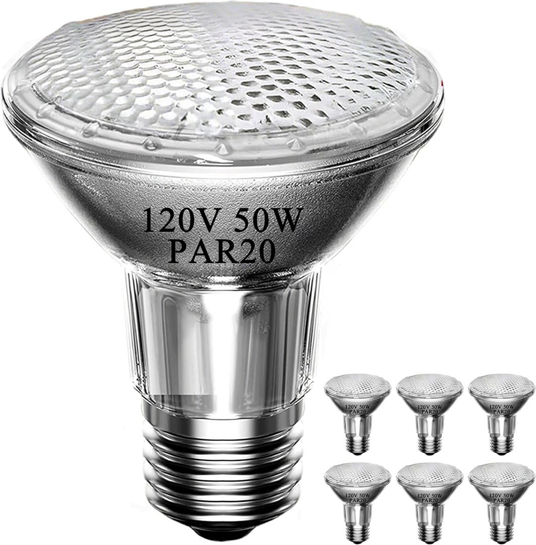 Par20 Halogen Flood Light Bulb, 50W 120V PAR20 Light Bulb, Dimmable, E26 Base, 2700K Warm White, 3000 Hours for Indoor Range Hood, Track Oven, Ceiling Can Lamp 6 Pack