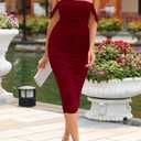PRETTYGARDEN Summer Off The Shoulder Ruched Bodycon Dresses Sleeveless Sexy Party Club Midi Dress (Medium, Wine Red)