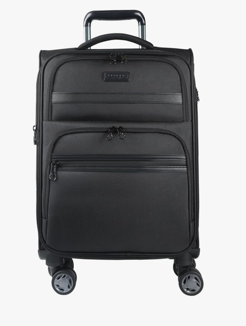KROSER Softside Expandable Carry On Luggage with Spinner Wheels & Built-in TSA Lock, Durable Suitcase Rolling Luggage with USB Port, Carry-On 20-Inch, Black