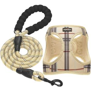 Dog Harness Step-in Breathable Puppy Cat Dog Vest Harnesses for Small Medium Dogs (L (Chest 17''-20'', Weight 14-19 lb), Beige)