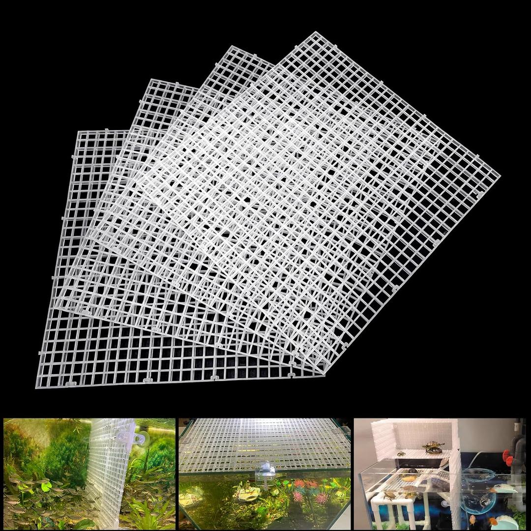 Adjustable Aquarium Fish Tank Divider Filter Bottom Plastic Grid Fish Tank Isolation Board Egg Crate Tray(White, 4pcs 11.8X11.8Inch with 0.35Inch Hole) (4pcs 11.8X11.8Inch with 0.35Inch hole, White)