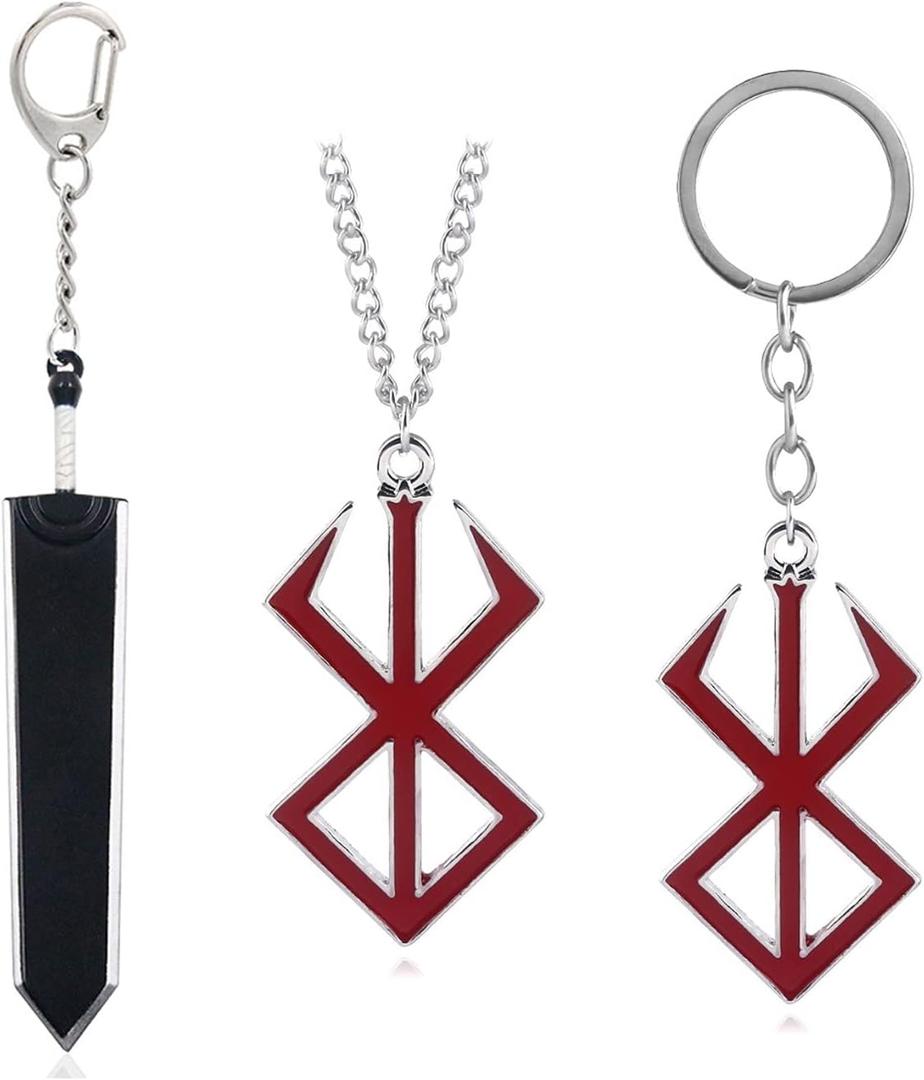 Mullike Behelit Necklace Keychain Haou no tamago Necklace Brand Of Sacrifice Rune Behelit Guts Sword Keychain for Men