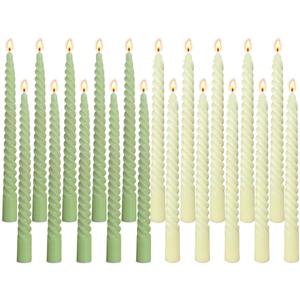 10 Pack Ivory and 10 Pack Sage Green Spiral Taper Candles for Home Decor, 10 Inch Unscented Dripless Twisted Candlesticks for Weddings Dinner Holiday Decoration Formal Events